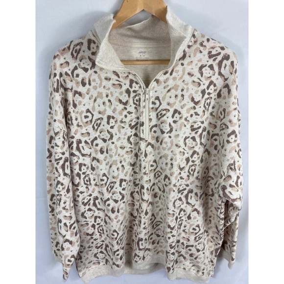 Aerie Animal Print 1/4 Zip Oversized Sweatshirt - Picture 1 of 5